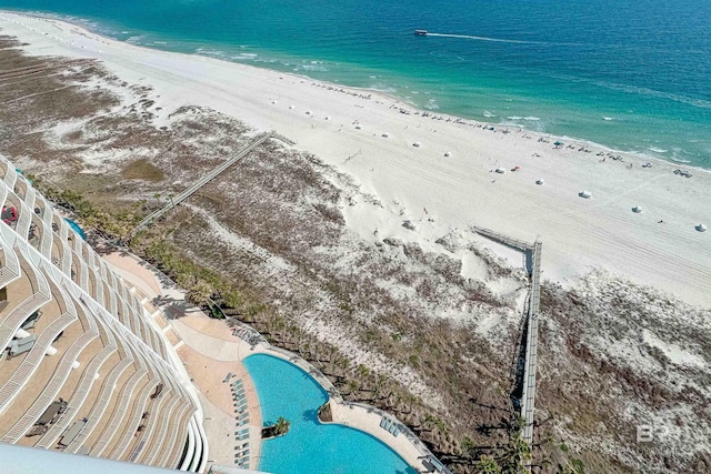 aerial view with a beach view and a water view