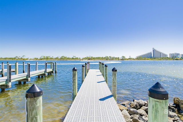 dock area featuring a water view