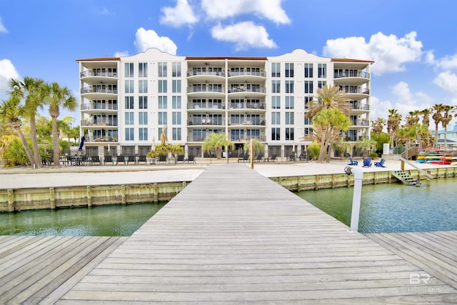 dock area featuring a water view