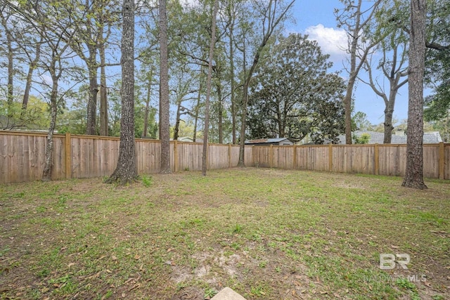 view of yard with a fenced backyard