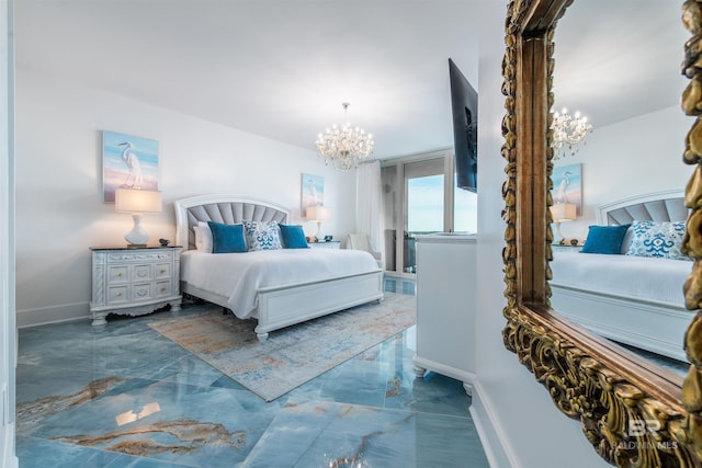 bedroom featuring a chandelier