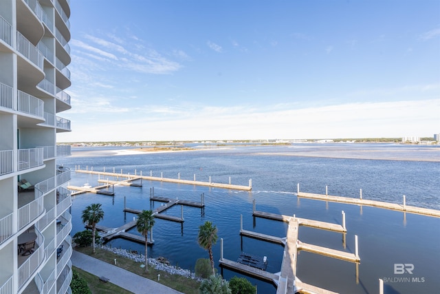 view of dock with a water view