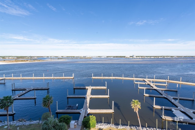 dock area featuring a water view