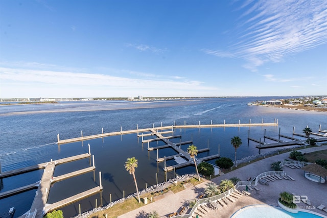 dock area featuring a water view