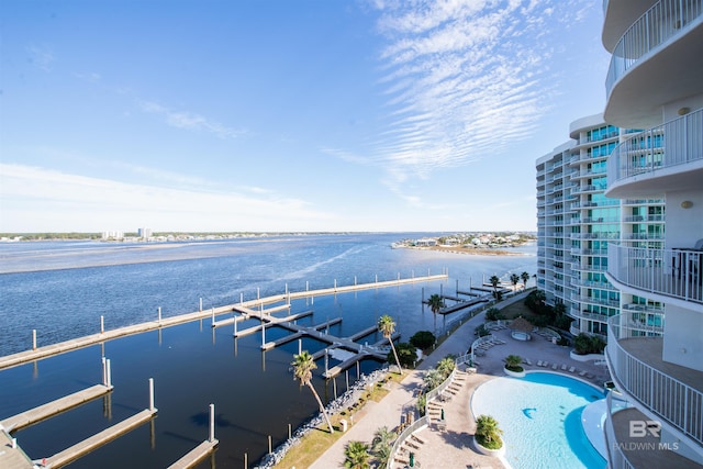 property view of water with a boat dock