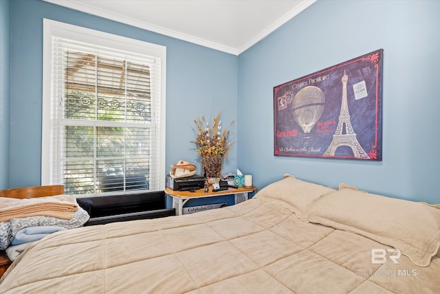 bedroom with crown molding