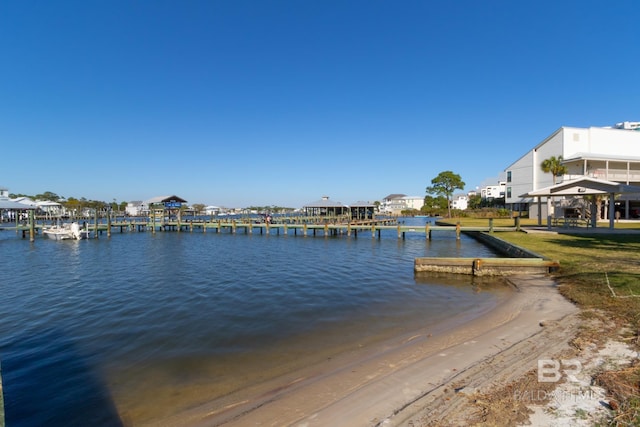 view of water feature with a boat dock