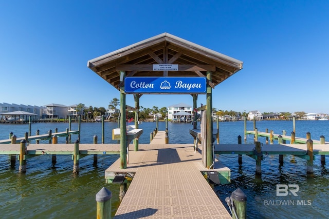 view of dock with a water view