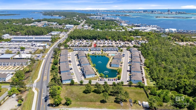 aerial view featuring a water view