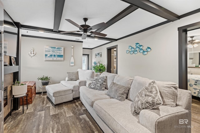11691 Grantham Rd, Foley, AL 36535 - living room with a ceiling fan, wood finished floors, and beam ceiling