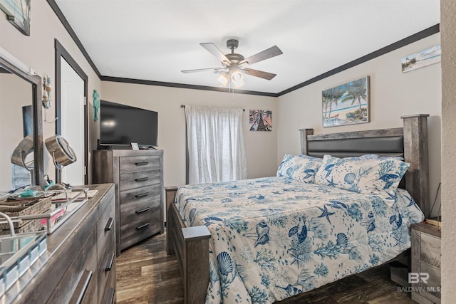 11691 Grantham Rd, Foley, AL 36535 - bedroom featuring dark wood finished floors, crown molding, and ceiling fan