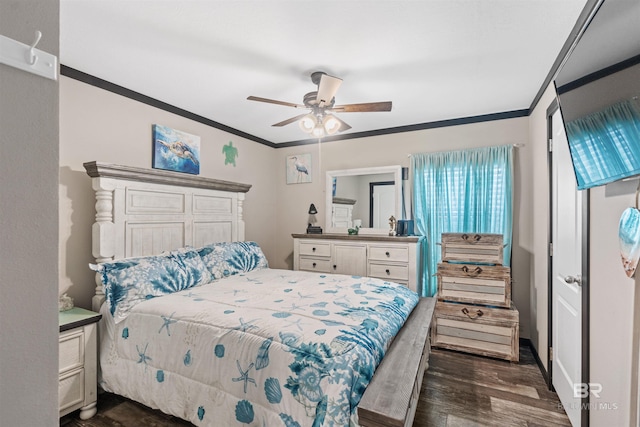 11691 Grantham Rd, Foley, AL 36535 - bedroom featuring crown molding, dark wood-style floors, and ceiling fan