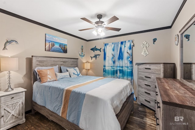 11691 Grantham Rd, Foley, AL 36535 - bedroom with dark wood-type flooring, ornamental molding, and a ceiling fan