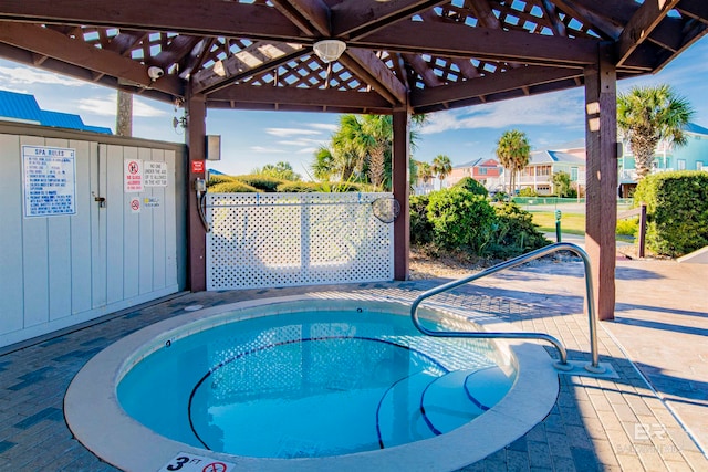 view of pool featuring a gazebo, a patio, and ceiling fan