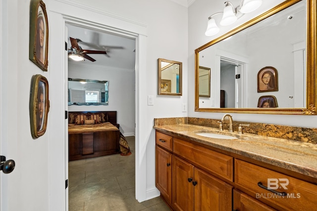 bathroom with vanity and crown molding