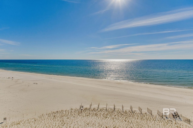 property view of water featuring a beach view