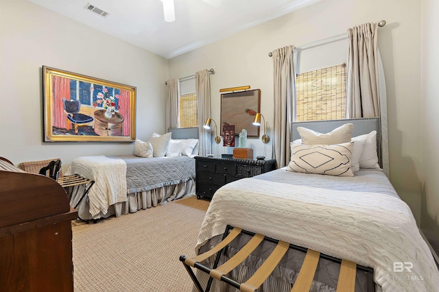 bedroom with carpet flooring and ceiling fan