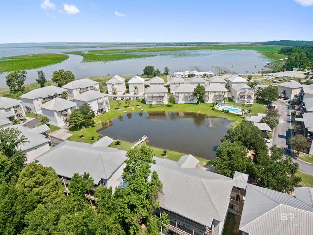 bird's eye view featuring a water view