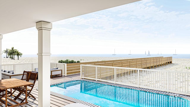 outdoor pool featuring a water view