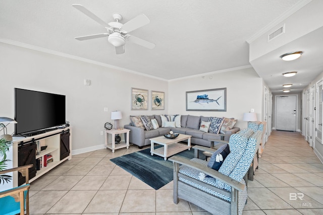 1524 W Beach Blvd Unit 506, Gulf Shores, AL 36542 - tiled living room featuring crown molding and ceiling fan