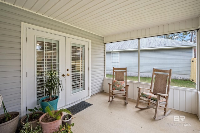 sunroom featuring french doors