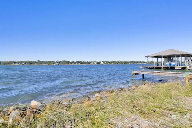 view of dock with a water view