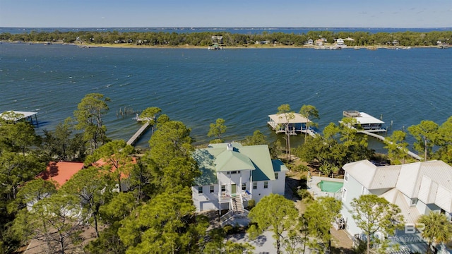 aerial view featuring a water view