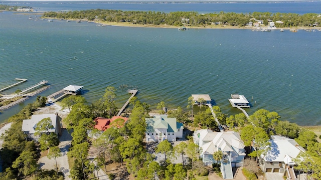 birds eye view of property with a water view and a residential view