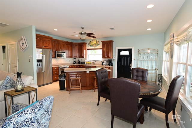 9397 S Bay Rd, Foley, AL 36535 - dining area with a wealth of natural light, visible vents, recessed lighting, and a ceiling fan