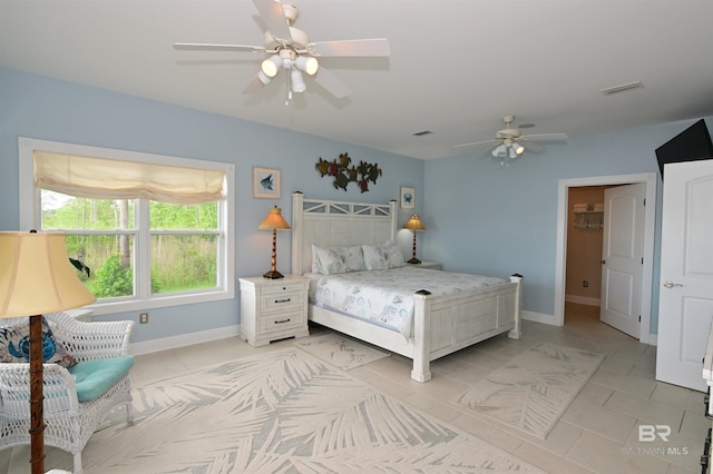 9397 S Bay Rd, Foley, AL 36535 - bedroom with a ceiling fan, light tile patterned flooring, baseboards, and visible vents