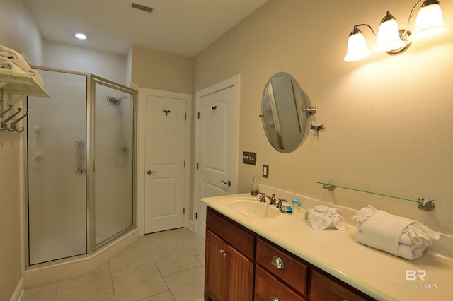 9397 S Bay Rd, Foley, AL 36535 - full bathroom with tile patterned flooring, vanity, a stall shower, and visible vents
