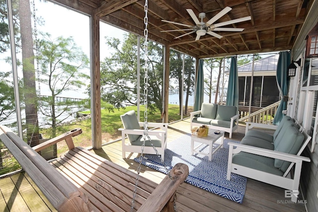 9397 S Bay Rd, Foley, AL 36535 - deck featuring an outdoor hangout area and a ceiling fan