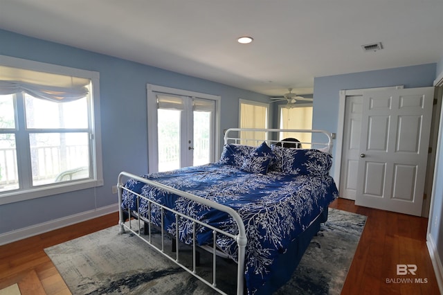 9397 S Bay Rd, Foley, AL 36535 - bedroom featuring french doors, recessed lighting, baseboards, and wood finished floors