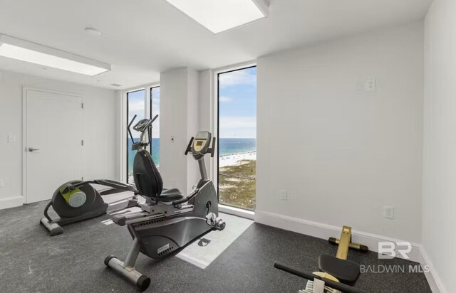 27070 Perdido Beach Blvd Unit 10W, Orange Beach, AL 36561 - workout room with baseboards, floor to ceiling windows, and a water view