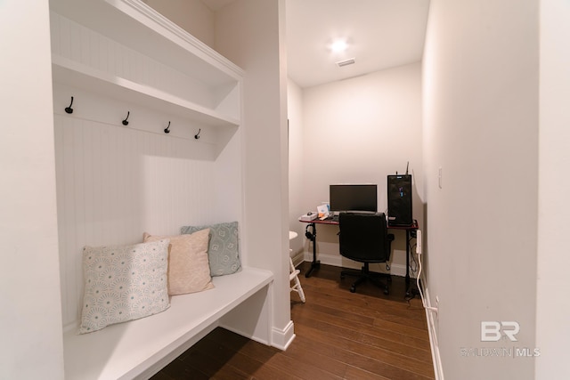 mudroom featuring dark wood-type flooring