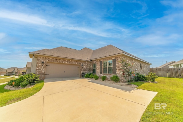 view of front of house with a front yard and a garage