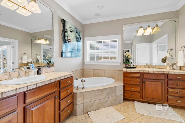 full bathroom with crown molding and a sink