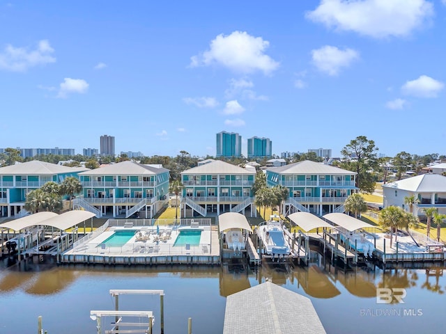 view of dock featuring a water view