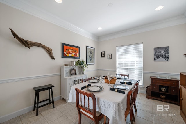 tiled dining area with ornamental molding