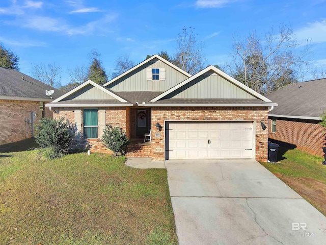 view of front of home with a front lawn and a garage