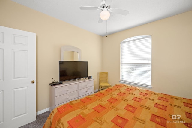 bedroom featuring carpet flooring and ceiling fan