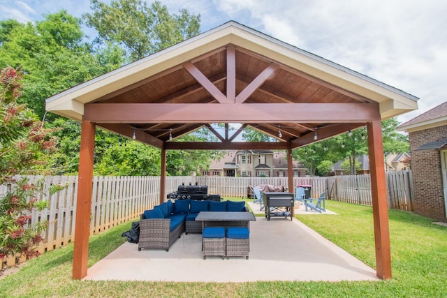 view of patio / terrace with a gazebo and outdoor lounge area