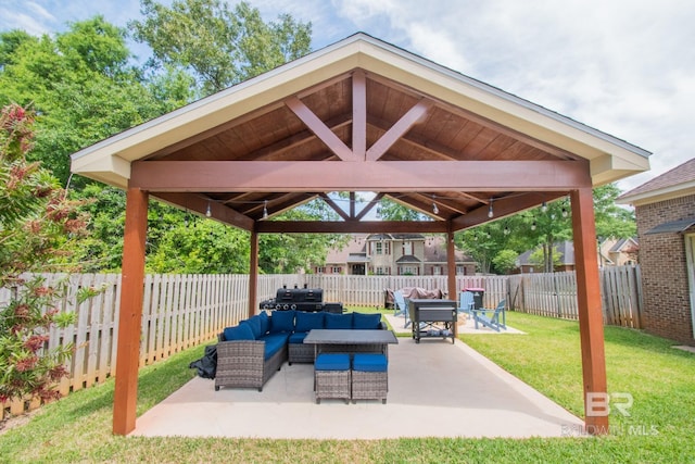 view of patio with a gazebo and outdoor lounge area