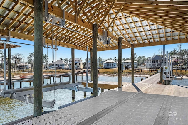 dock area with a water view