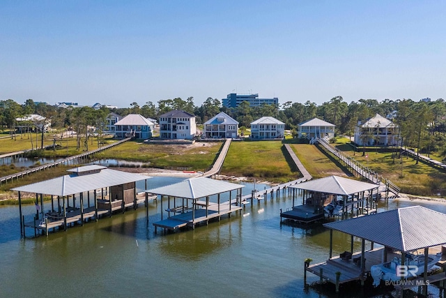 dock area with a water view