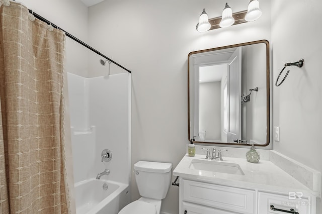 full bathroom with toilet, shower / bath combo, and vanity