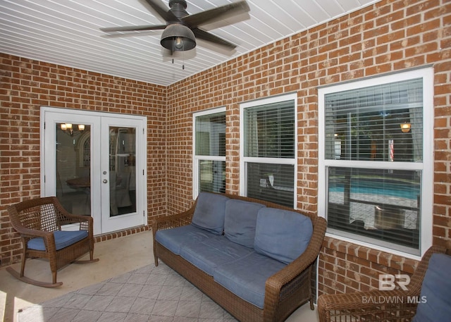 view of patio / terrace with ceiling fan and french doors