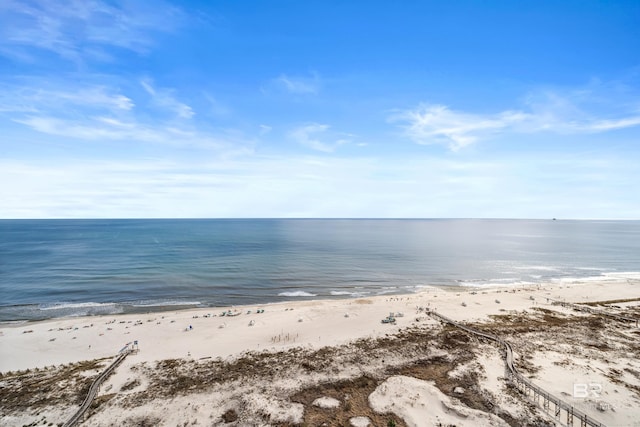 view of water feature with a beach view