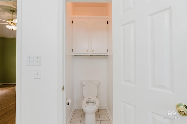 19711 Hunters Loop, Fairhope, AL 36532 - bathroom featuring toilet, baseboards, tile patterned floors, and ceiling fan