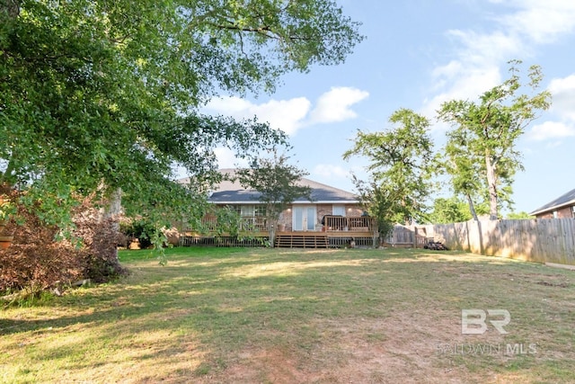 view of yard featuring a deck and a fenced backyard